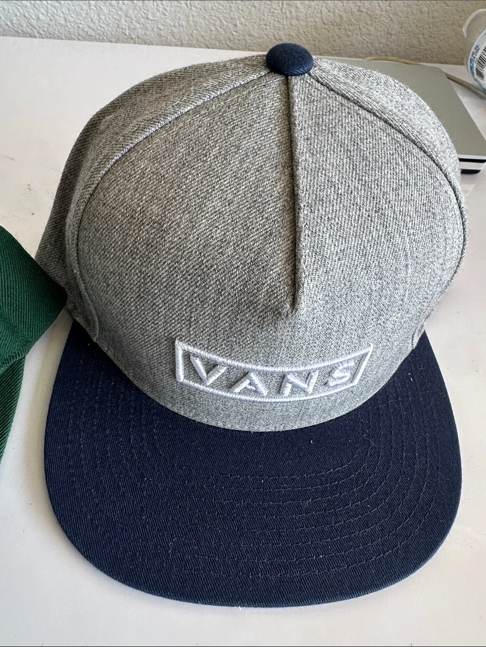 Brixton and Vans Two-Tone Gray & Navy Snapback with Green Logo Cap